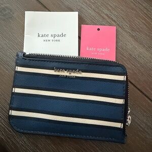 NWT Kate Spade Navy & Cream/Tan Striped Card Holder Keychain